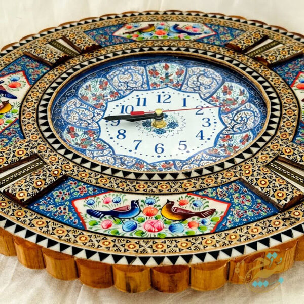 ساعت خاتم کاری گل و مرغ با صفحه میناکاری گرد کوچک - Image 6