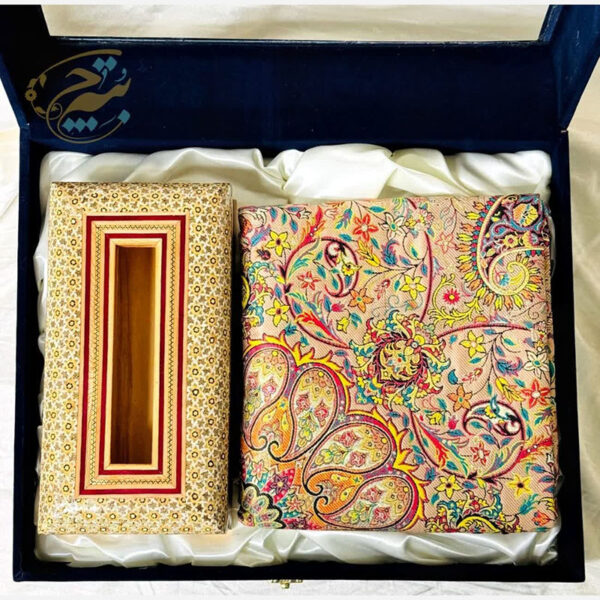 ست هدیه خاتم کاری ترمه و جعبه دستمال اعلا - Image 7