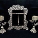 ظروف ملیله کاری قاب آینه مستطیل و شمعدان طرح اس - Image 3