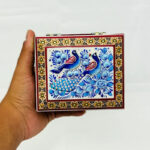 جعبه خاتم کاری استخونی مدل گل و بلبل آبی 10در12 - Image 8