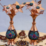 گلدان مسی طرح پرداز ارتفاع 20 سانتی بسته دو عددی - Image 2