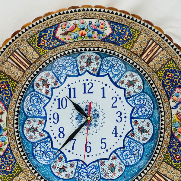 ساعت خاتم کاری گل و مرغ گرد با صفحه میناکاری قل دار - Image 7