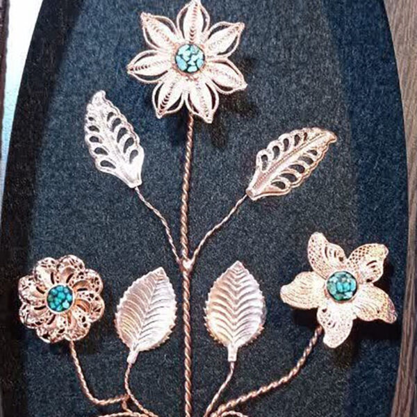 قاب گل مسی فیروزه کوبی سه گل قاب کلاسیک - Image 3