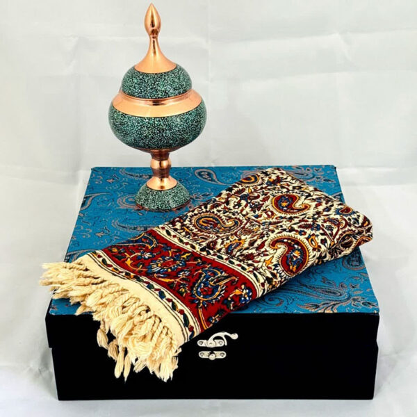 ست هدیه فیروزه کوبی شکلات خوری و رومیزی قلمکاری - Image 8