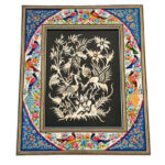 تابلو قلمزنی رومیزی با قاب خاتم کاری گل و بلبل 28در34 - Image 5