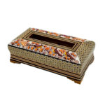 جعبه دستمال کاغذی خاتم کاری  مدل گل و مرغ قرمز - Image 8