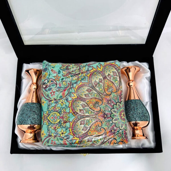 ست هدیه اداری ترمه و گلدان مس و فیروزه - Image 7