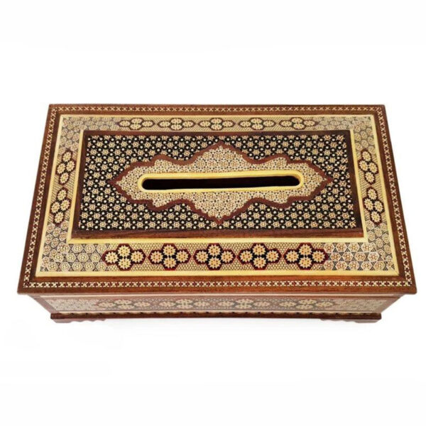 ست جعبه دستمال کاغذی و سطل خاتم کاری صلیبی - Image 5