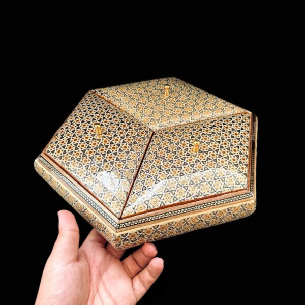 شکلات خوری خاتم کاری سه درب مدل شش ضلعی سایز 35در35 - Image 3