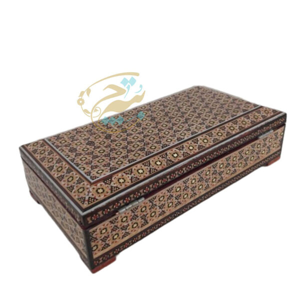 جعبه خاتم کاری 10در20 کارد و چنگال لولایی داخل مخمل - Image 2