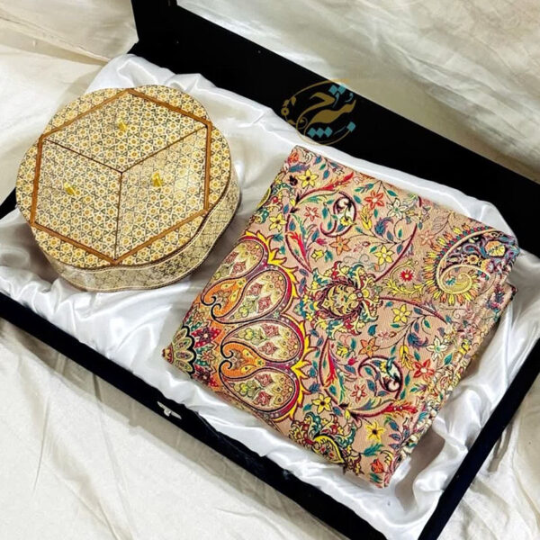 ست هدیه خاتم کاری ترمه و شکلات خوری سه درب - Image 2