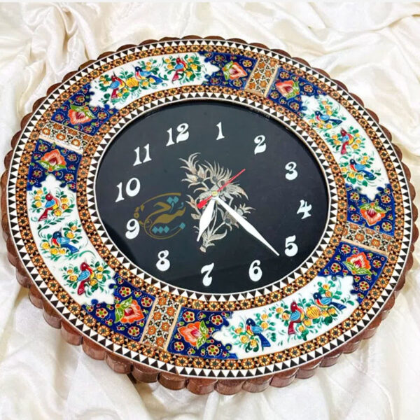ساعت خاتم کاری گرد گل وبلبل صفحه مشکی حاشیه گل - Image 3