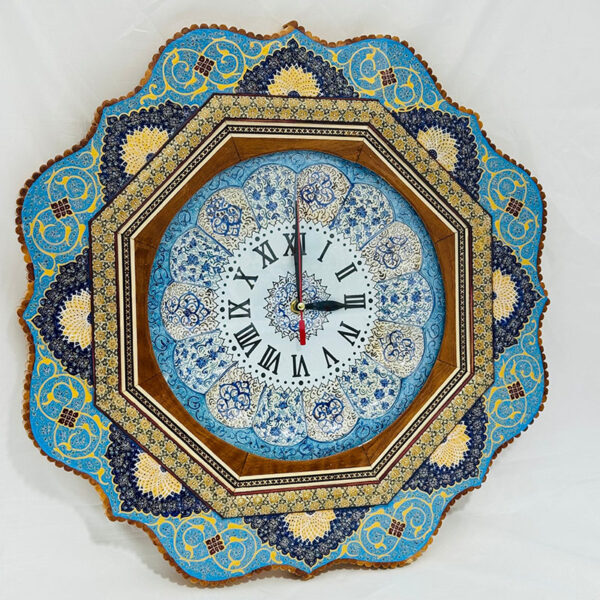 ساعت خاتم کاری با صفحه میناکاری تذهیب آبی - Image 10