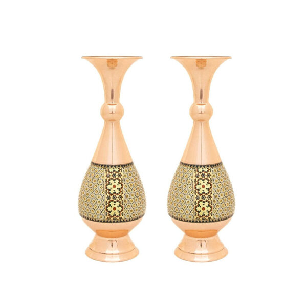 ست هدیه گلدان صراحی مس و خاتم کاری20 - Image 2