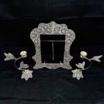 قاب آینه مستطیل و شمعدان اشکی بزرگ ملیله کاری - Image 5
