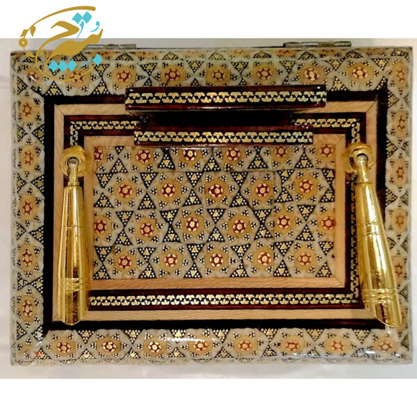 قلمدان رومیزی با جعبه لولایی  خاتم کاری  11در15 - Image 4