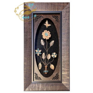 قاب گل مسی فیروزه کوبی سه گل قاب کلاسیک