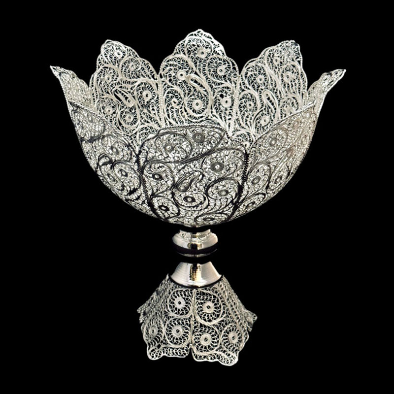 Wk8QvCsQ3EdfpqFRhyA8pkdp5DbHRyWNFaleFyTNLqAY8g4Xyw.jpg ظروف ملیله کاری کاسه آجیلی سایز 5 - Image 1