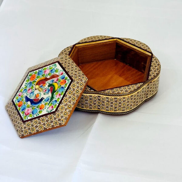 شکلات خوری خاتم با مینیاتور طرح گل و پرنده - Image 2