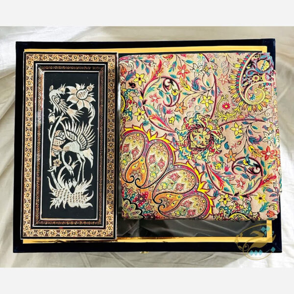 ست هدیه خاتم کاری ترمه و تابلو قلمزنی اعلا - Image 6