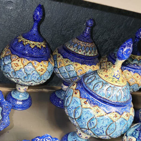 شکلات خوری مسی میناکاری 27 سانتی به همراه پلکسی - Image 16