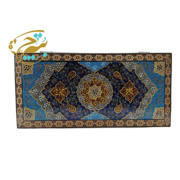 جعبه خاتم کاری تذهیب 11در21 لولایی داخل مخمل - Image 5