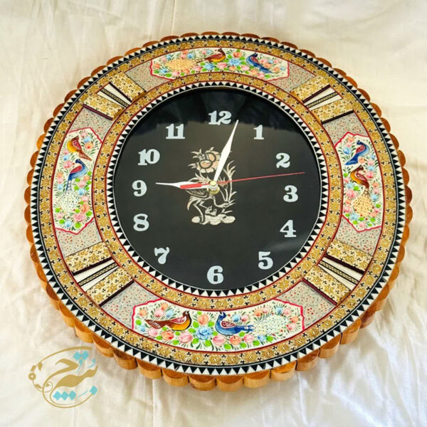 ساعت دیواری بیضی خاتم کاری گل وبلبل - Image 3