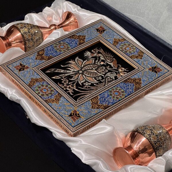 پک هدیه جفت گلدان تابلو اسلیمی خاتم کاری - Image 7