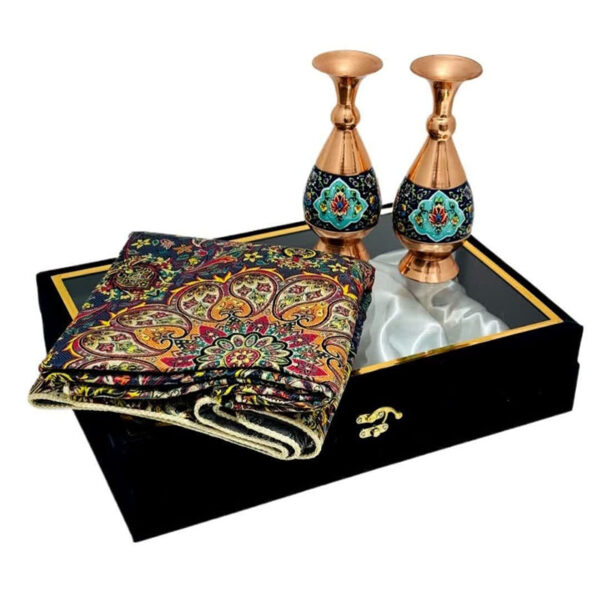 ست هدیه ترمه و گلدان مسی مدل پرداز 20 با جعبه - Image 5