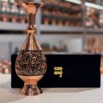 هدیه گلدان مسی الماس تراش 25 سانتی با جعبه مخمل