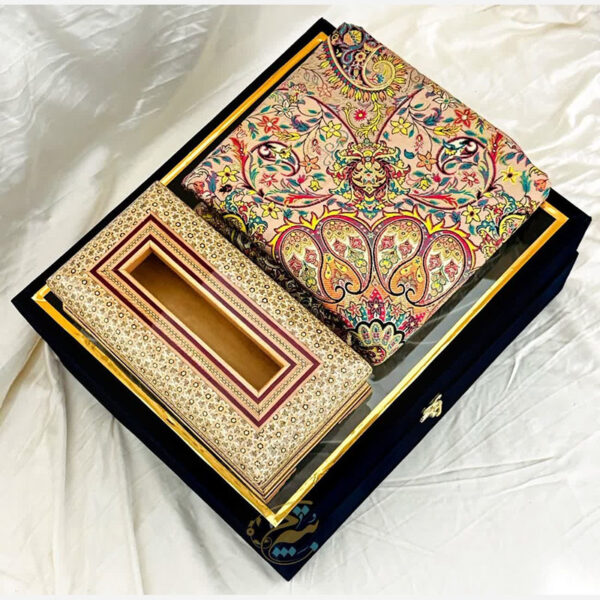 ست هدیه خاتم کاری ترمه و جعبه دستمال اعلا - Image 2
