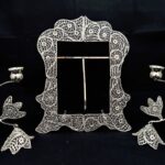 قاب آینه مستطیل و شمعدان اشکی بزرگ ملیله کاری - Image 4