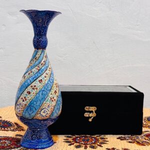 گلدان 25 سانتی میناکاری روی مس با جعبه مخمل هدیه