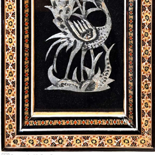 تابلو  قلمزنی رومیزی با قاب خاتم کاری تک گل - Image 3