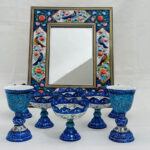 ست هفت سین میناکاری مسی مدل پایه دار آبی - Image 8