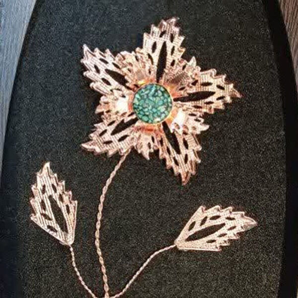 قاب گل مسی فیروزه کوبی تک گل با گلدون - Image 2