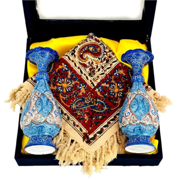 ست اداری رومیزی قلمکاری و گلدان مسی میناکاری 20 - Image 5