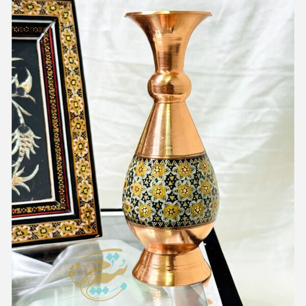پک هدیه خاتم کاری گلدان 16 و تابلو تک گل - Image 3