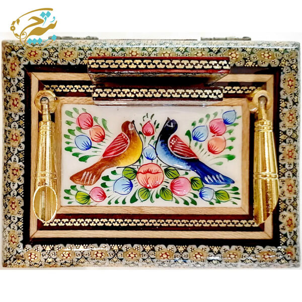 قلمدان رومیزی با جعبه لولایی  خاتم کاری  11در15 - Image 3