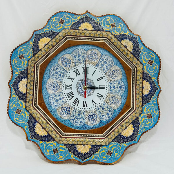 ساعت خاتم کاری با صفحه میناکاری تذهیب آبی - Image 3