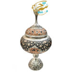 گز خوری (شکلات خوری پایه دار) قلمزنی مدل گل و مرغ دورنگی