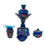 سرویس سماور دکوری میناکاری نقاشی برجسته گل و بلبل - Image 13