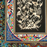 تابلو قلمزنی رومیزی با قاب خاتم کاری گل و بلبل 28در34 - Image 6