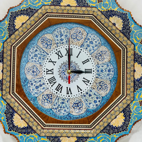 ساعت خاتم کاری با صفحه میناکاری تذهیب آبی - Image 4
