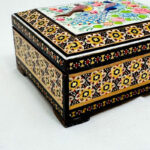 جعبه خاتم کاری استخونی مدل گل و بلبل 10در10 - Image 8