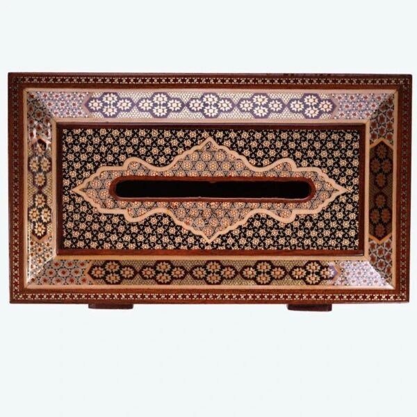 ست جعبه دستمال کاغذی و سطل خاتم کاری صلیبی - Image 2