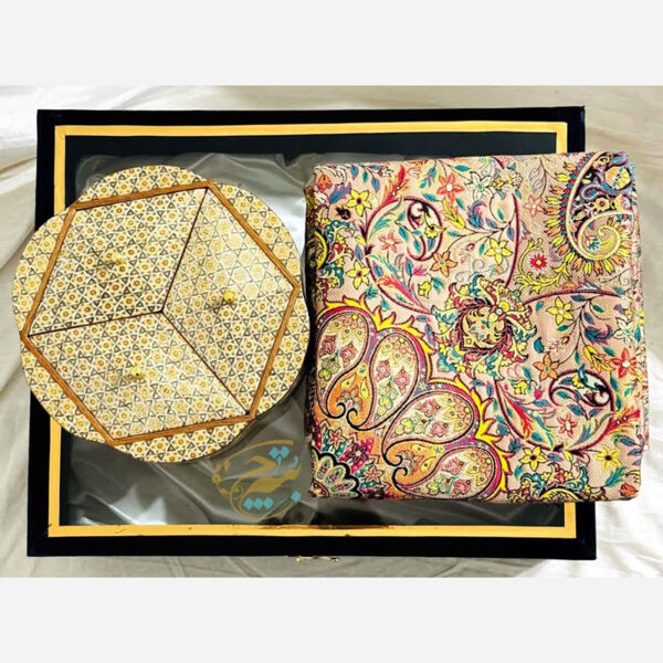 ست هدیه خاتم کاری ترمه و شکلات خوری سه درب - Image 9