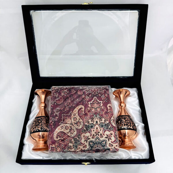 ست هدیه  اداری ترمه و گلدان مسی مدل الماس تراش - Image 3