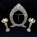 قاب آینه ملیله کاری بیضی شماره پنج و شمعدان قلمی - Image 5