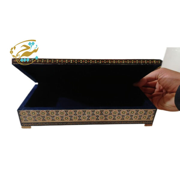 جعبه خاتم کاری تذهیب 11در21 لولایی داخل مخمل - Image 4